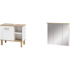 Schildmeyer Padua Bathroom Furniture Set 2 Pieces Mirror Cabinet and Vanity Unit White / Oak Decor