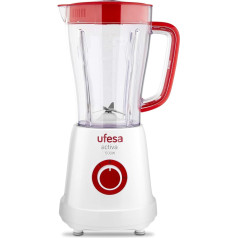 Ufesa BS4707 Activa rokas blenderis ar logu krūzī un dozēšanas vāciņu, 500 W, 1,5 litri, plastmasas, 3 ātrumi, balts/sarkans