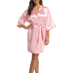 Teemie Sieviešu halāts Sieviešu halāts Bathrobe Satīna kimono halāts Sleepwear ar jostu kabatām Bridesmaids Īss Sexy V kakla naktskrekls Vasaras sievietes 3/4 piedurknēm Pjama kāzu puse