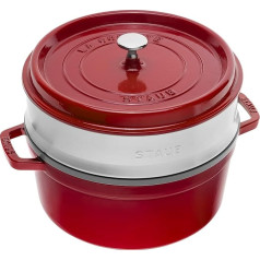 Staub 40510-601-0 Kastrolis apaļš ar tvaika ieliktni 26 cm, ķirsis