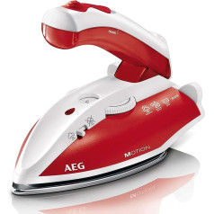 AEG DBT 800 Reise-Dampfbügeleisen/variabler,kontinuierlicher Dampf/ergonomischer Klappgriff/Reisebeutel/Edelstahl Bügelsohle/Dampfstoß 45g/Stoß /60ml/1,9mKabel/800W/0.9x19.5x13.5cm/rot,weiß