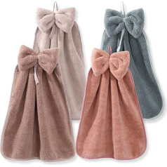 BOJVESH 4 Pack Hand Towels with Bow Hanging Microfiber Coral Velvet Towels Hanging Towels Absorbent Super Soft Cute Towels for Kitchen Bathroom Kids Adult