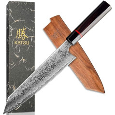 KATSU Kiritsuke Pavāra nazis Damaskas japāņu virtuves nazis 8 collu Rokas darbs ar astoņstūra rokturi Koka maksts Dāvanu kaste (Kritsuke Knife)