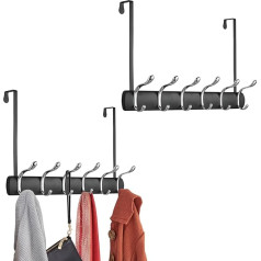 mDesign Set of 2 Over the Door Hooks - 12 Over the Door Coat Hooks - Metal Hallway Coat Rack for Coats, Jackets, Robe, Towels etc. - Matte Black and Silver