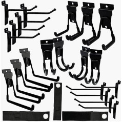 KIITLY | Pack of 20 Slatwall Hooks and Hangers - Various Sizes and Heavy Duty Slat Wall Board Accessories and 3 Adjustable Straps for Garage Hanging, Displaying, Storage and Organisation