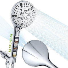 18-stage filtered shower head, hand shower head filter for hard water, 10 modes high pressure shower head with 60 inch hose, removes chlorine and harmful substances