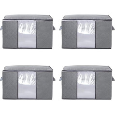 4pcs Blanket Clothes Storage Bag Set with Reinforced Handle Double Zipper Transparent Window Large Capacity Foldable Fabric for Duvets Organizer
