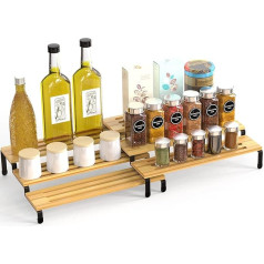 Bomclap Spice Rack Cabinet Door Spice Rack System Standing Extendable Bamboo Spice Holder Spice Organiser Kitchen Rack Set of 2 with 3 Levels Each for Spice Jars, Lipstick, Photo Album Exhibition