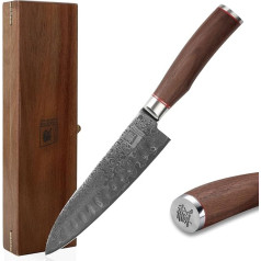 zayiko Kurumi Premium Santoku nazis ar 17,5 cm asmeni, kas izgatavots no 67 kārtām īsta damaska tērauda ar valriekstu rokturi I Koka kaste I Damaska nazis Virtuves nazis un profesionāls pavāra nazis