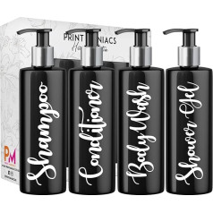 Print Maniacs Black Mrs Hinch Inspired Personalized 500ml Pump Bottles Bathroom Lotion Kitchen Set Shampoo Conditioner (Shower Gel Set) (White)