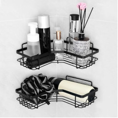 DNDGDLUA Duschablage Ohne Bohren Ecke, Badezimmer Duschablage, Dauerhaft Edelstahl Badregal Ohne Bohren, Beweglich Bathroom Organizer Regal Badregal für Shampoo und Duschgel,Badezimmer Zubehör Schwarz