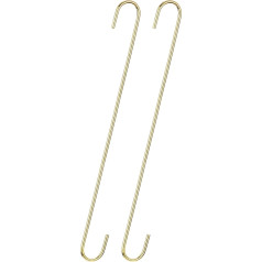 sourcing map 2 Pack 400mm Extra Long Steel Hanging S Hooks for Indoor Outdoor Garden Bathroom Closet Workshop Kitchen Gold