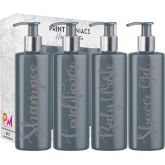 Print Maniacs Grey Mrs Hinch Inspired personalizētas 500 ml pudeles ar sūkni vannas istabas losjona virtuves komplekts šampūns kondicionieris ķermeņa mazgāšanai (4 dušas želejas komplekts) (pelēks)