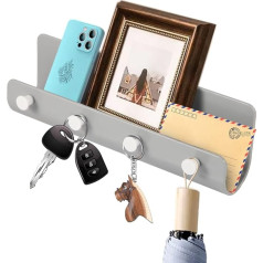 Nuts OT nuts Key Holder, Key Hook, Self-Adhesive Holder, Wall Mounted, Key Holder, Key Holder, Key Hanger with 4 Hooks for Wall, Home, Keys, Grey