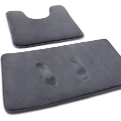 MEKO Memory Foam vannas paklājs, 2 gabali, mīksts, neslīdošs un absorbējošs, vannas istabas paklājs, 50 x 80 cm, grīdas paklājs, 54 x 48 cm, dušai un vannai, mazgājams veļas mašīnā (pelēks)