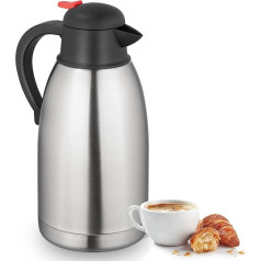 Perome 2L termoskanna, divpusēja vakuumizoliere Karaffe Krüge, Edelstahl Getränkekanne mit Druckknopf für heißes & kaltes Wasser, Kaffee, Tee und Milch (Silber)