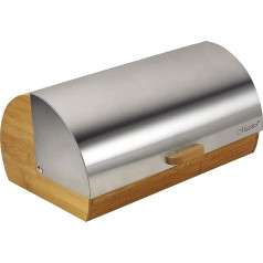 Maestro MR-1673S bread bin, sliding lid, bread and pastry storage container, elegant design, stainless steel, wood, bread box, grey, 37 x 22 x 17 cm