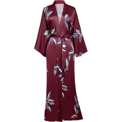 BABEYOND Sieviešu halāts Leaves Pattern Maxi Long Robe Kimono Summer Satin Bathrobe Sieviešu pludmales kleita Lightweight Sleep Robe