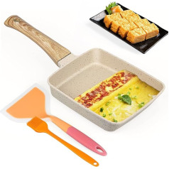 dingdongji Japāņu omletes panna, Tamagoyaki olu panna, taisnstūra formas maza panna, omletes panna ar nelīpošu pārklājumu, silikona lāpstiņa un olīveļļas birste, paredzēta gāzes plītīm un indukcijas plītīm