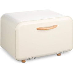 Navaris Bin Bread Storage Bread Box with Front Opening - Контейнер для хранения хлеба - Lunch Box Bread Basket Bread Container Made of Metal - White