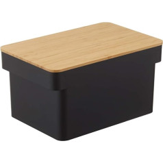 Yamazaki 4947 Tower Bread Bin с подставкой для ножей, черный, полипропилен/бамбук, минималистичный дизайн