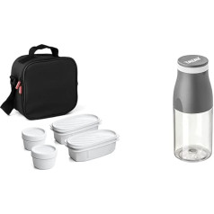 TATAY Urban Food Casual Cool Bag, 3 L ietilpība, 4 plastmasas trauki pārtikai (2 x 0,5 L, 2 x 0,2 L) bez BPA, melns. Izmēri: Izmērs: 22,5 x 10 x 22 cm + Urban dzērienu pudele 400 ml, hermētiska.