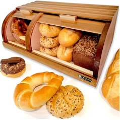 OSTENTO Medinė duonos dėžė su ritininiu dangčiu | Didelė virtuvės duonos dėžė su 2 susukamais priekiniais dangčiais (44 x 27 x 16 cm), puikiai tinkanti duonai, bandelėms, pyragams ir sausainiams - pagaminta Europoje