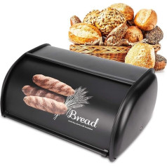 Bread Bin 34 x 23 x 14.5 cm Stainless Steel Bread Storage Box Semicircle Bread Box for Kitchen Restaurant Cafe and Bakery (Black)