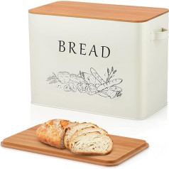Joyfair Контейнер для хлеба Металлический контейнер для хлеба с крышкой из бамбуковой разделочной доски, контейнер для хранения хлеба для 2 хл