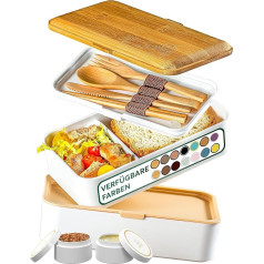 Umami Lunchbox mit Besteck, 2 Saucenbehältern als Brotdosen Salat, Snack Bento Box, Auslaufsicher Brotdose Erwachsene, Inkl. Zubehör Brotdose mit Fächern für Meal Prep