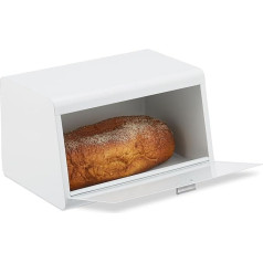 Relaxdays Bread Bin Stainless Steel Bread Storage Box H x W x D: 20.5 x 34.5 x 23.5 cm Bread Storage Metal White