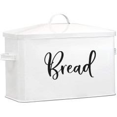 Home Acre Designs Bread Bin Stainless Steel Large – High-Quality Metal Bread Box for Bread Storage – for Bread, Rolls, Pastries – Storage Box in Country House Style with Lid and Handles – White