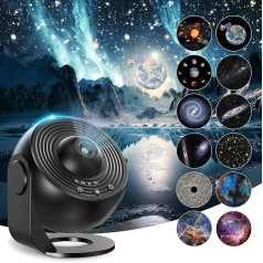 Mexllex Planetarium Starry Sky Projector, 12 Planet Discs, Galaxy Projector Lamp, Starry Sky for Bedroom, LED Starry Sky Projector for Children (Black)