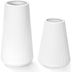 GUKJOB Vasen Deko- Vase Keramik mit Rillen, Vasen Set aus 2 Keramik Vase Weiß für Pampasgras Deko im Blumenvase, Matt Vase Klein, Boho Deko Modern für Home, Flur Deko,Tischdeko,Trocken Blumen Flower