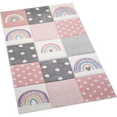 CARPETIA Children's Rug Children's Play Rug Hearts Rainbow Dots Design Cream Pink Grey Size 80 x 150 cm