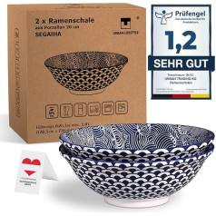 Urban Lifestyle Ramen bļoda 0.8-1.0 L Porcelāna 1300°C 2x komplekts 20 cm Seigaiha zupas bļoda Salātu bļoda Pho zupas bļoda Ramen nūdeļu bļoda Labības bļodas Ramen bļodas Japāņu valodā