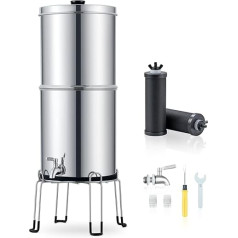 CO-Z Schwerkraft-Wasserfiltersystem 8,5L mit Ständer Schwerkraft-Wasserfilter aus 304-Edelstahl mit 2 Kohlewasserfilterkartuschen und Wasserhahn Trinkwasser Filter Außen Camping Outdoor