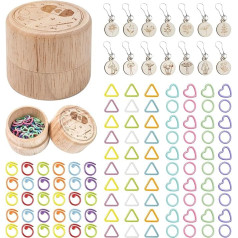 114 x Knitting Marker Rings Removable Stitch Markers 14 x Wood Stitch Markers 100 x Metal Crochet Stitch Markers with 2 Wooden Storage Sleeves for Crafts, Knitting, Crochet