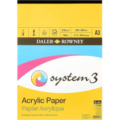 Daler Rowney System3 Acrylpapier, Leinenstruktur, 230 g/m², A3, einseitig geklebt, 20 weiße Blätter, ideal für professionelle Künstler und Studenten