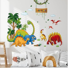 Tanlaby Dinosaur Wall Tattoo Cartoon Dinosaur Wall Sticker Wild Tree Dino sienas uzlīmes bērnu bērnu istaba dzīvojamā istaba guļamistaba bērnu istaba mājas sienu apdare