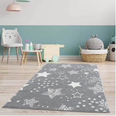 carpet city Bērnu paklāju paklājs - Stars Starry Sky 80 x 150 cm Pelēks - Moderns paklājs bērnu istabai