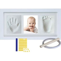 Bērnu rokas nospiedumu rāmis mazulim, jaundzimušajam, zēniem un meitenēm - balta māla, netoksisks, koka bilžu rāmis dzimšanas sarakstam ar alfabēta formu (balts)