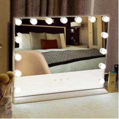 Ledivion Hollywood Make-Up Mirror with Lighting, Large Dressing Table Mirror, 3 Colour Light, 15 Dimmable LEDs, Touch Control Make-Up Mirror, 58 x 46 cm