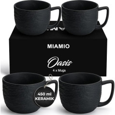 MIAMIO 450 ml kafijas tasītes / 4 krūzītes / komplekts - Matēts melns keramikas krūzītis kafijai, latte, kapučīno un tējai - Oasis Collection