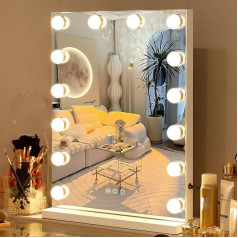 Fenair Hollywood Mirror with Lighting 14 Dimmer LED Lights Makeup Mirror with Lighting 3 Colour Temperature Touch Control Makeup Mirror with Lighting for Dressing Table 40 x 50 cm White