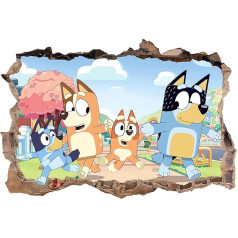 JINYUA Bluey Stickers 3D Bluey Anime-Tapete, Wandaufkleber für Kinderzimmer, Kinderzimmer, Wanddekoration, Cartoon-Poster, Dekoration