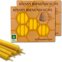 Figura Santa® BAUMKERZEN 40x Premium Kerzen aus 100% reinem BIENENWACHS - Bienenwachskerzen Geburtstagskerzen Christbaumkerzen H10 Ø1,25 cm ca. 2,5 h Brenndauer/Kerze