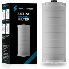 SparkPod Power dušas filtra kārtridžs (1 kārtridžs) - Dušas galvas filtra kārtridžs - Dušas galvas ūdens taupīšanas filtrs - Legionellas filtrs - Filtrs pret kaļķakmeni dušā - Dušas galvas filtrs - Atkaļķotājs - Duša