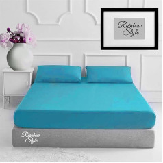 Rainbow Style Percale Easy Care Poly Cotton Plain Fitted Sheet with Matching Pillow Cases Teal