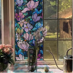 funlife Window Film, Static Adhesive Window Stickers, High Transparency, Self-Adhesive Glass Film for Windows Glass, Double-Sided Privacy Film, Windscreen Film, 30 x 300 cm, Blue Magnolia